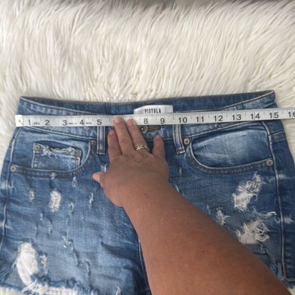 Pistola Blue Distressed Jean Shorts Raw Hem Size 26 - Picture 5 of 12